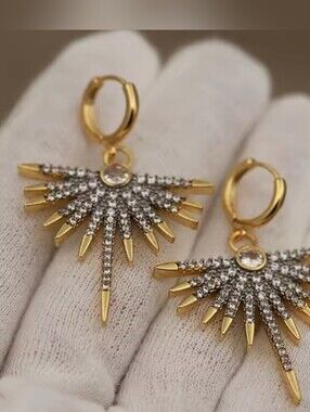 Gold Crystal Sunburst Pendant & Earring Set - Elegant Women Jewelry